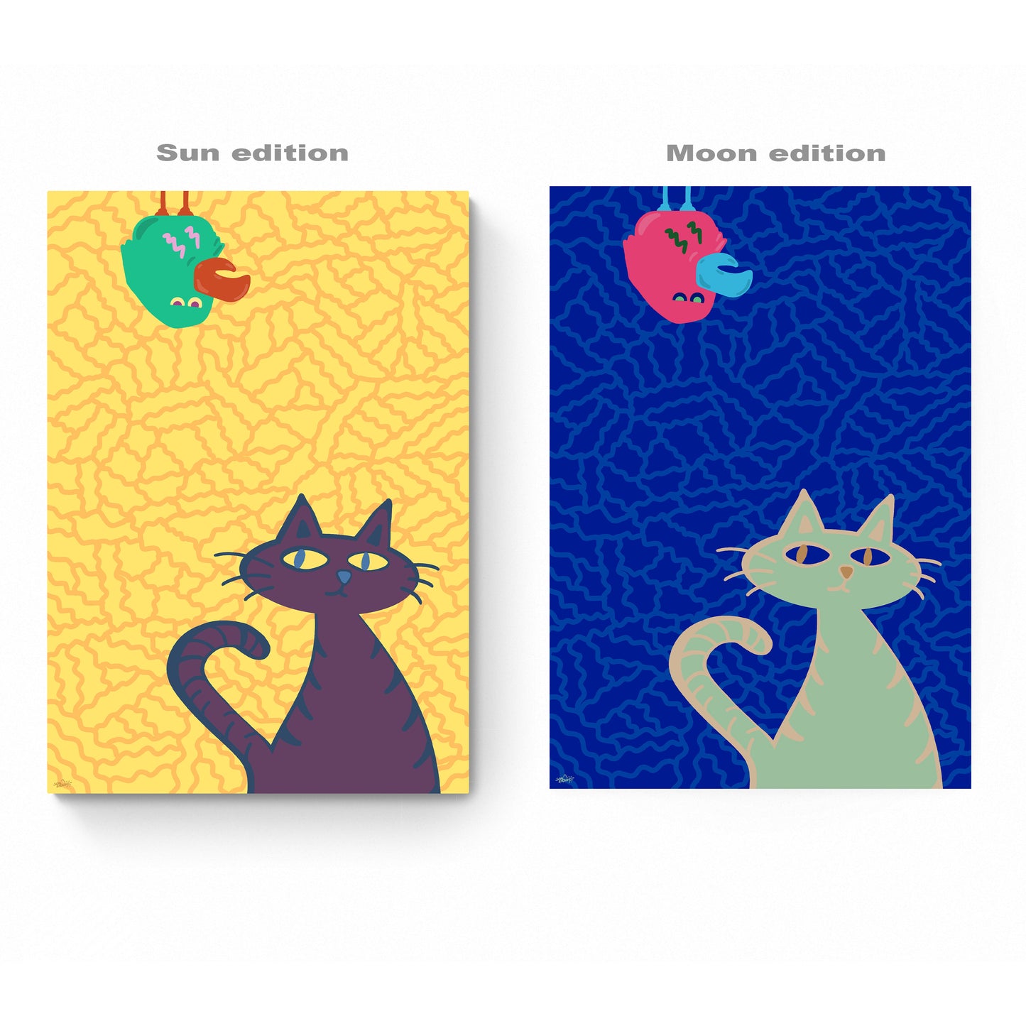 Bird and Cat art print by SOAL Studio - Both Editions in display